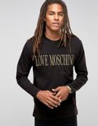 Love Moschino Ebroidered Logo Long Sleeve Top - Black