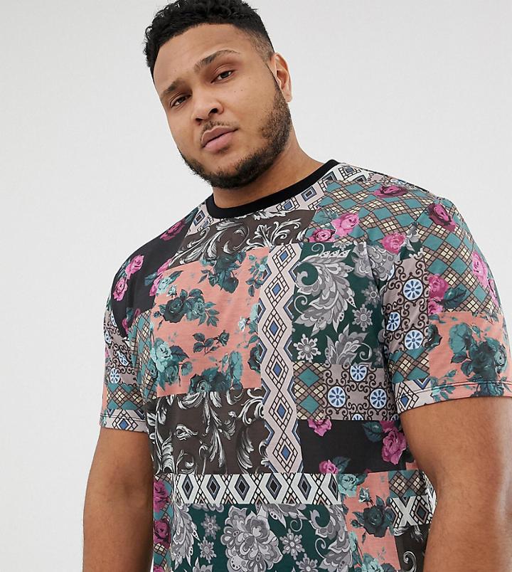 Asos Design Plus Relaxed T-shirt With All Over Patchwork Print - Multi