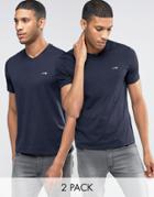 Armani Jeans T-shirt With V Neck 2 Pack In Navy - Navy