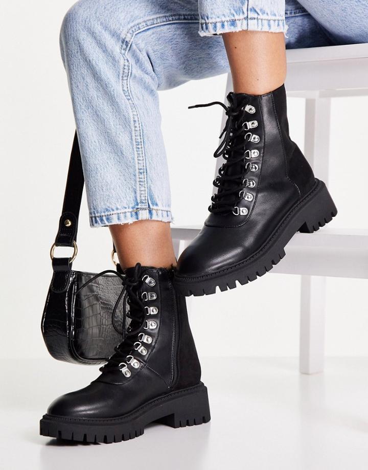 London Rebel Chunky Hiker Boot In Black