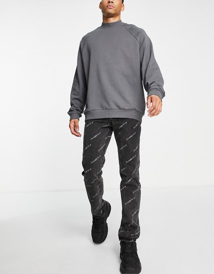 Liquor N Poker Straight Leg Jeans In Black With Motorsport All Over Print - Part Of A Set