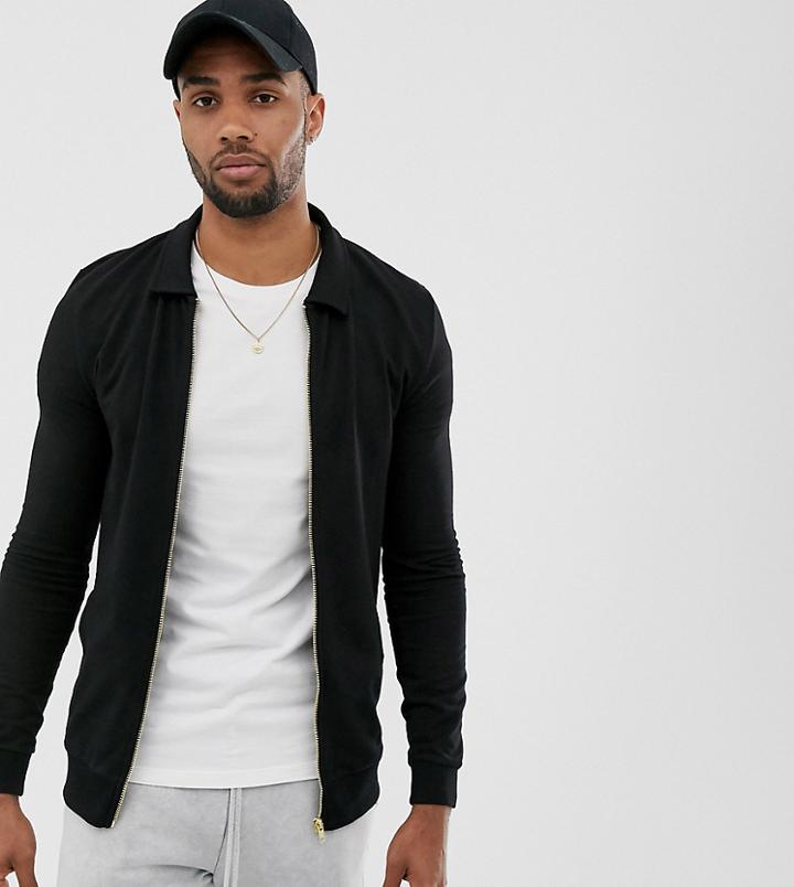 Asos Design Tall Muscle Harrington Jersey Jacket In Black