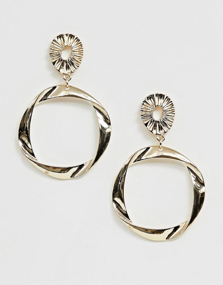 River Island Drop Hoop Earrings In Gold