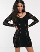 Asos Design Open Stitch Detail Mini Bodycon Dress-black
