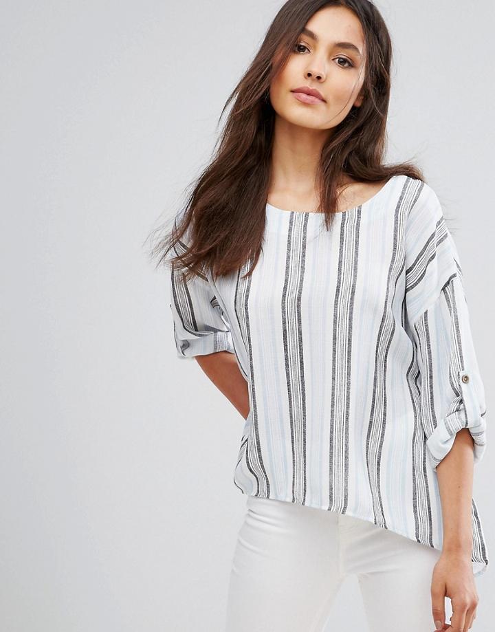Qed London Stripe Drop Sleeve Top - Blue