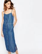 Warehouse Cami Button Through Denim Dress - Light Wash