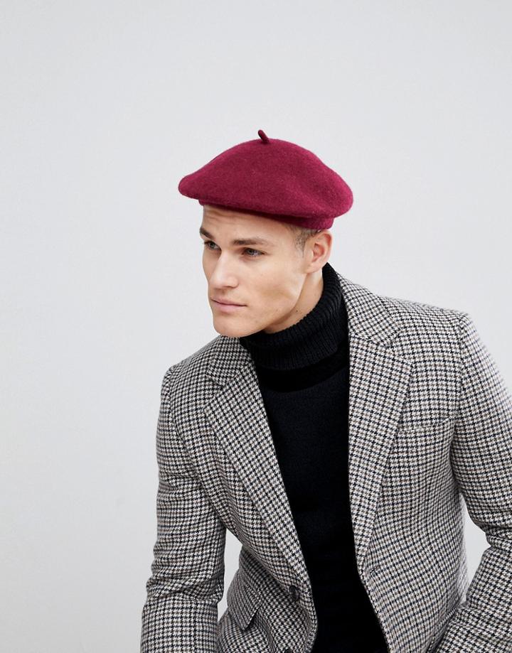 Asos Design Beret In Burgundy - Red