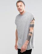 Asos Super Oversized T-shirt With Deep Neck Trim And Step Hem - Battleship Gray