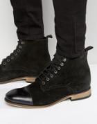 Asos Lace Up Boots In Black Suede With Toecap - Black