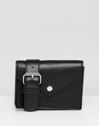 Monki Faux Leather Envelope Belt Bag In Black - Black