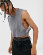 Asos Design Cropped Relaxed Sleeveless T-shirt In Acid Wash - Gray