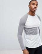 Asos Long Sleeve T-shirt With Half And Half Color Block In Textured Fabric - Gray