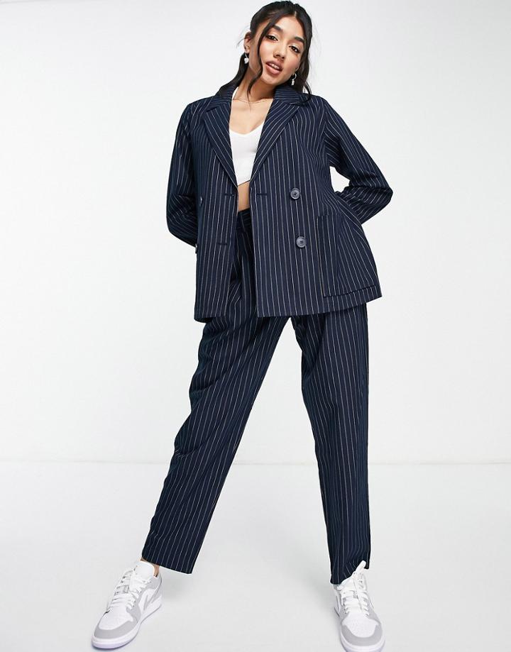 Monki Recyled Polyester Blazer In Navy Pinstripe - Part Of A Set