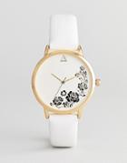 Asos Design Engraved Floral Watch - White