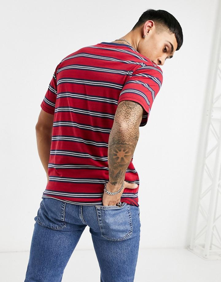 Mennace Striped Logo T-shirt In Red