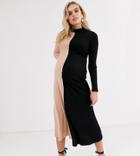 Asos Design Maternity Half And Half Rib Midi Dress-multi