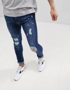 Brooklyn Supply Co Muscle Fit Jeans With Paint Splatters - Blue