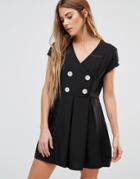 Wal G Skater Dress With Buttons - Black