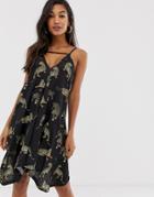 Asos Design Tab Front Swing Mini Sundress In Jaguar Print-multi