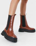 Public Desire Blame Chunky Boots In Tan Croc-brown