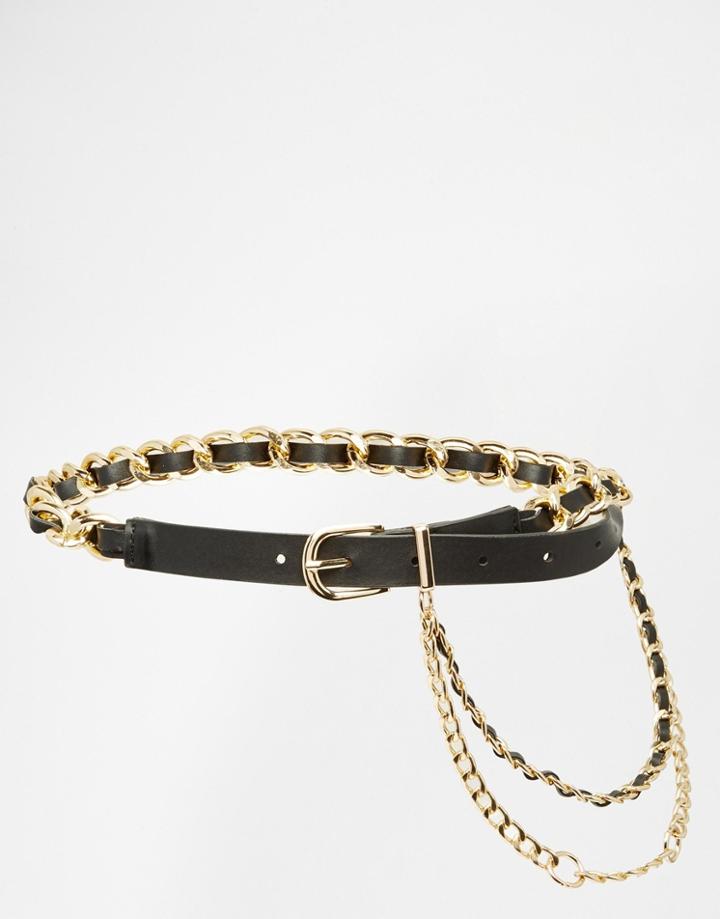 Asos Chain And Pu Belt - Gold And Black
