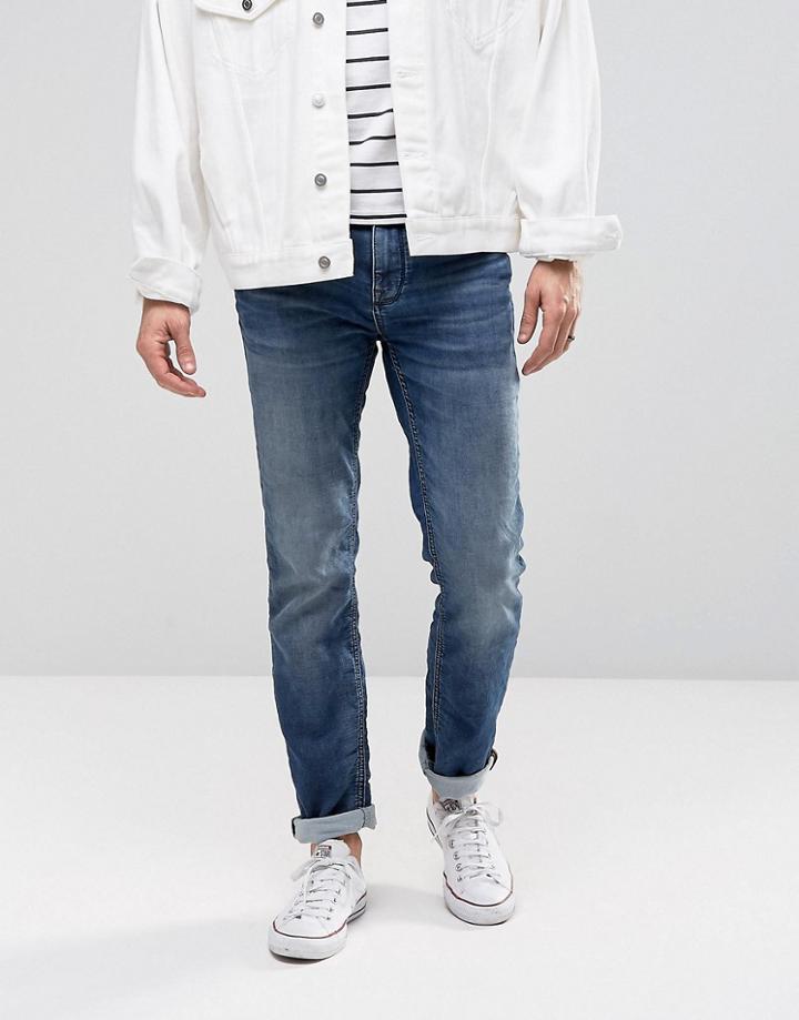Selected Homme Mid Wash Skinny Jersey Jeans In Super Stretch - Blue