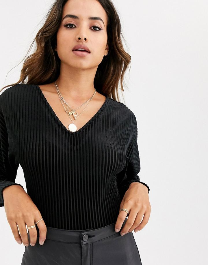Y.a.s V Neck Ribbed Velvet Body In Black