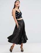 Asos Midi Skirt In Pleated Satin - Black