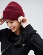 Monki Turn Up Beanie In Wine - Red