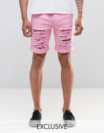 Liquor & Poker Distressed Shorts - Pink