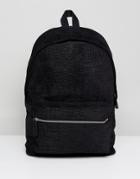 Asos Design Vintage Look Suede Backpack In Black Croc Effect - Black