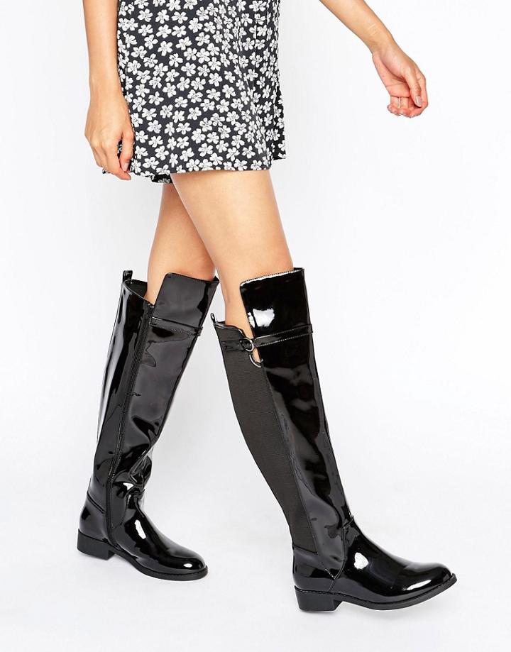 Head Over Heels By Dune Tamara Flat Over The Knee Boots - Black