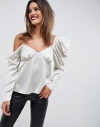 Asos Design One Shoulder Drape Top In Satin - Gold