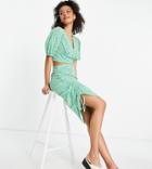Influence Tall Ruched Side Midi Skirt In Floral Print - Part Of A Set-green