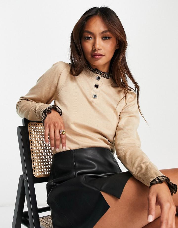 River Island Pie Crust Collar Sweater In Light Brown