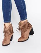 Truffle Collection Chloe Tassel Western Heeled Ankle Boots - Taupe Mf
