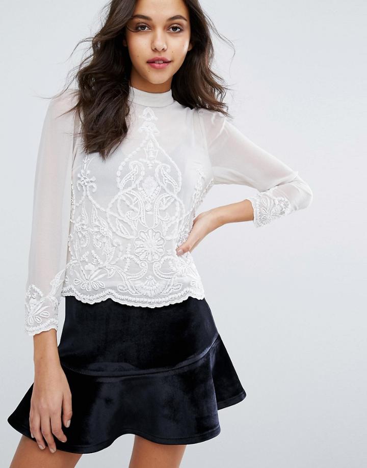 Miss Selfridge Embellished High Neck Blouse - Cream
