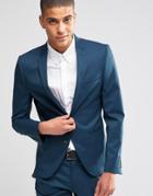 Selected Homme Blazer In Super Skinny Fit With Stretch - Blue Teal
