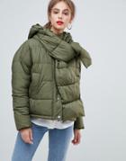 Vero Moda Hooded Padded Jacket With Scarf - Green