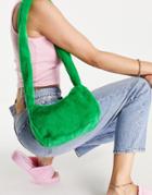 Monki Recycled Faux Fur Shoulder Bag In Bright Green