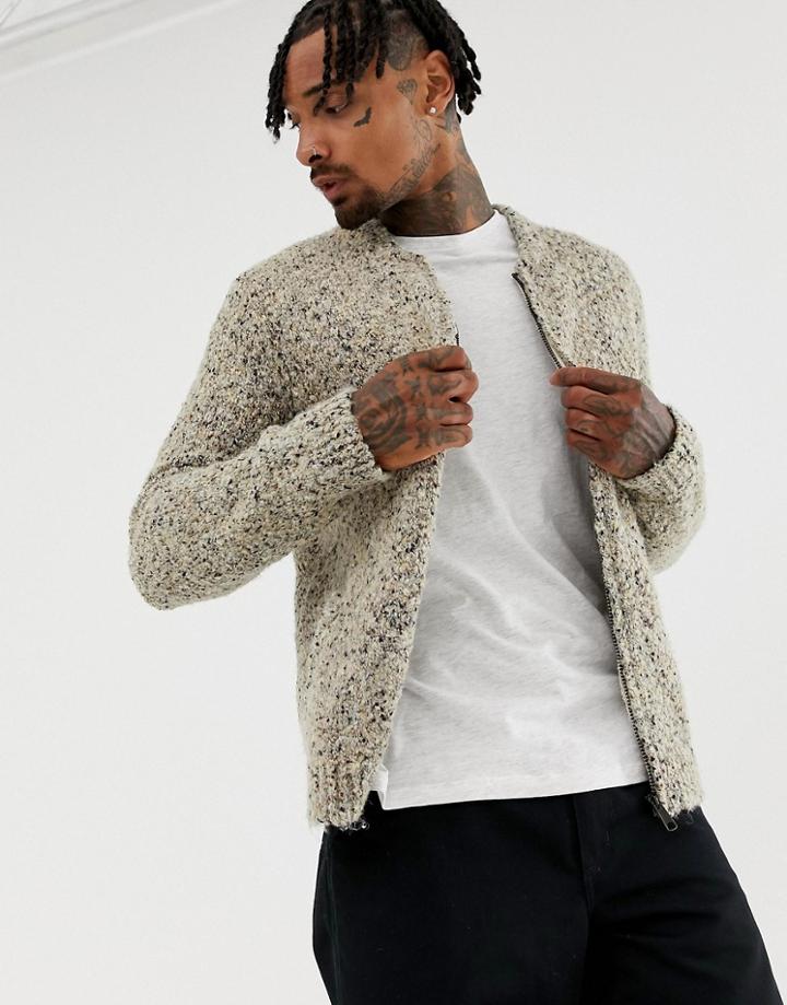 Asos Design Heavyweight Textured Bomber Jacket In Oatmeal-beige