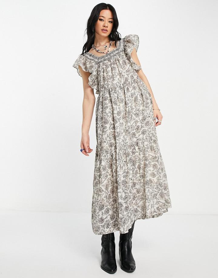 Free People Bonita Printed Smock Midi Dress In Multi-white