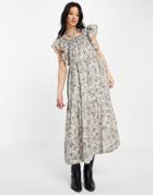 Free People Bonita Printed Smock Midi Dress In Multi-white