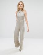 Mango Metallic Gold Halter Neck Jumpsuit - Black