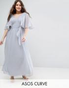Asos Curve Lace Paneled Flutter Sleeve Maxi Dress - Gray