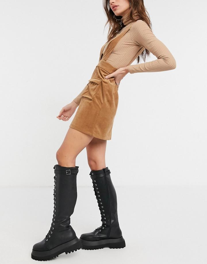 Asos Design Corduroy Pinafore In Tan-brown