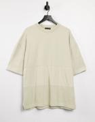 Asos Design Oversized Half Sleeve Cut & Sew T-shirt In Beige-neutral