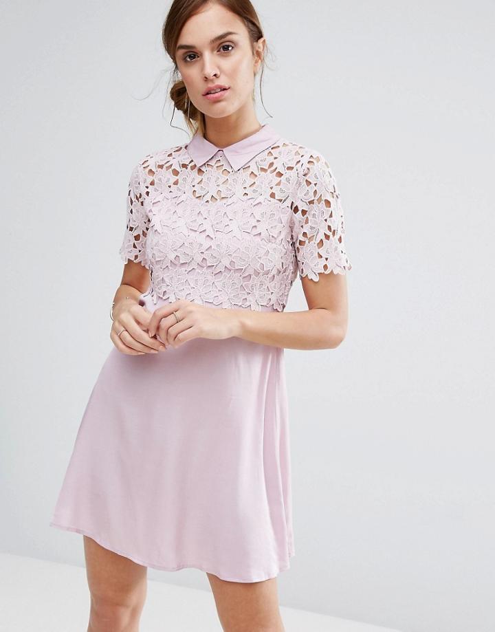 Little White Lies Philo Dress Lace Shift Dress With Collar - Pink
