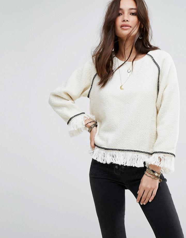 Moon River Trim Raglan Top - White