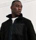 Asos Design Tall Borg Jacket With Nylon Pockets In Black